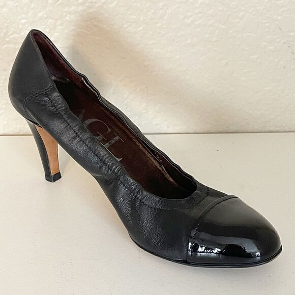 AGL Black Patent Leather Capped Toe Pumps 37 1/2 - Picture 2 of 13